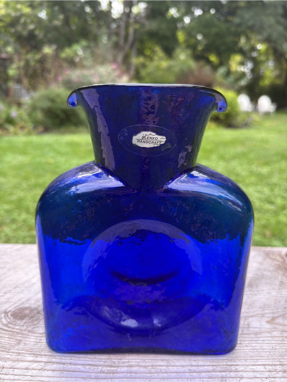 NWT Signed Vintage Hand Blown Blenko Cobalt Blue Water Pitcher
